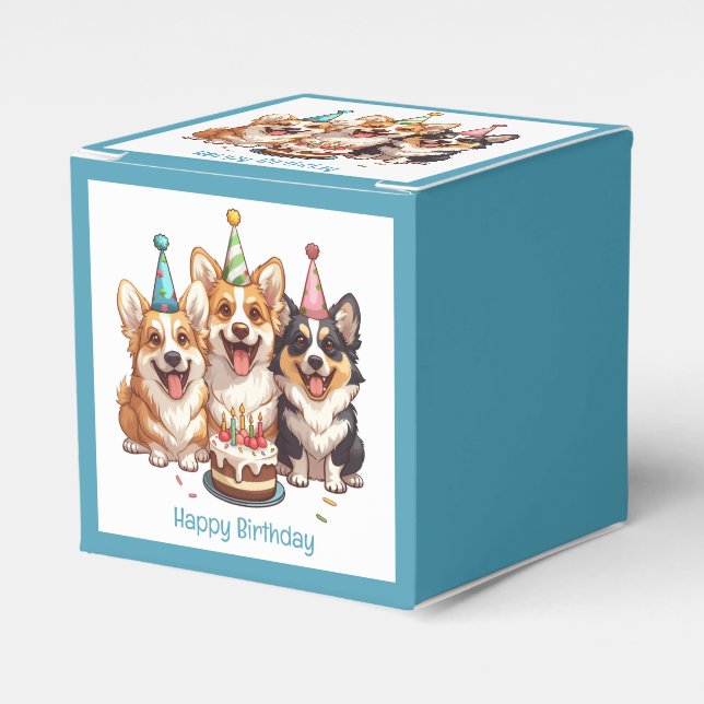 Caja Para Regalos Feliz cumpleaños Corgi Dogs (Costado Anverso)