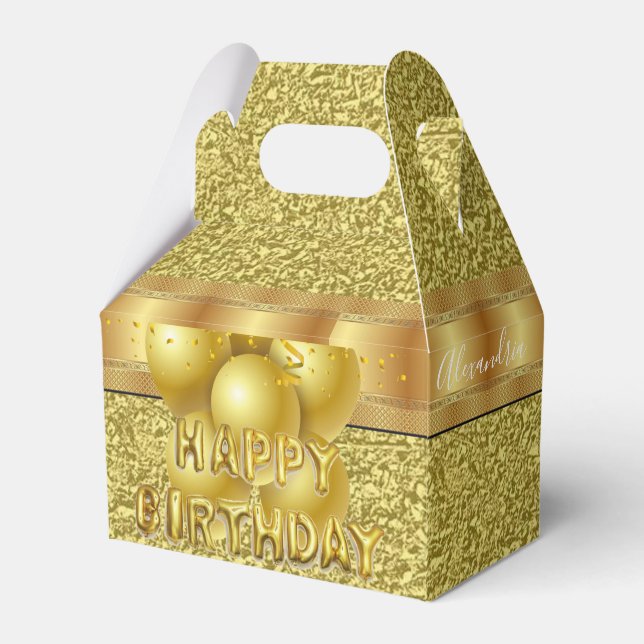 Caja Para Regalos Feliz cumpleaños Gable Favor Box Gold (Front Side)