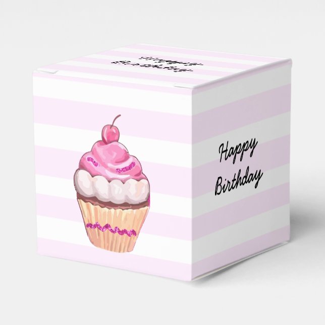 Caja Para Regalos Feliz cumpleaños, pastel de cerezo rosa (Costado Anverso)