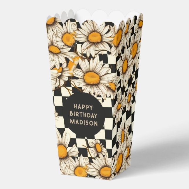 Caja Para Regalos Feliz cumpleaños Retro Groovy Daisy Checkerboard (Anverso)