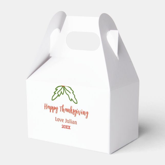 Caja Para Regalos Feliz Día de Acción de Gracias hojas verdes rojas  (Front Side)
