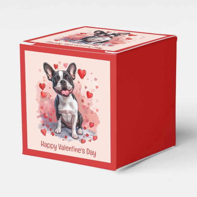Caja Para Regalos Feliz Día de San Valentín Perro Terrier de Boston (Costado Anverso)