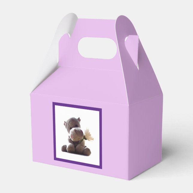 Caja Para Regalos Feliz Gris Hippo sosteniendo margarita, linda foto (Front Side)