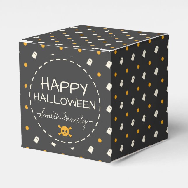 Caja Para Regalos Feliz Halloween. Cute Ghost Pumpkin Polka Dots. (Costado Anverso)