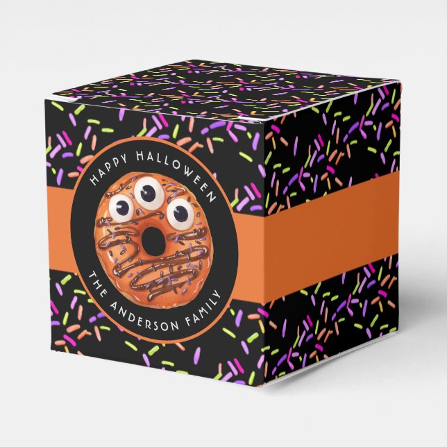 Caja Para Regalos Feliz Naranja de Halloween Monster Donut Sprinkles (Costado Anverso)