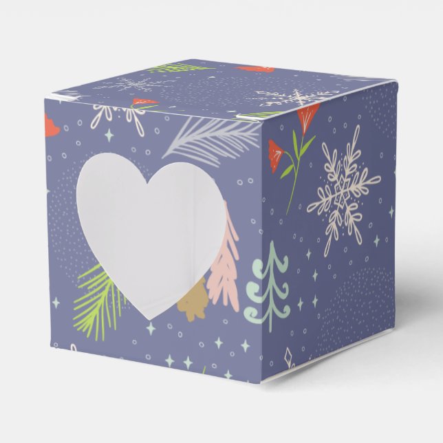 Caja Para Regalos Feliz Navidad Árboles dibujados a mano Flores de n (Anverso)