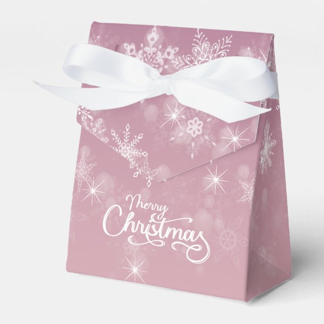 Caja Para Regalos Feliz Navidad Copos de nieve Fiesta rosa (Front Side)