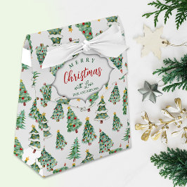 Caja Para Regalos Feliz Navidad patrón de árbol de invierno verde bl