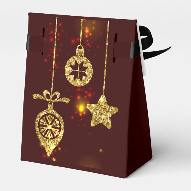 Caja Para Regalos Feliz Navidad, Purpurina de vacaciones rojas respl (Reverso)