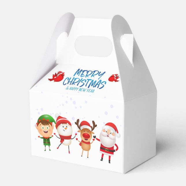 Caja Para Regalos Feliz Navidad Snowman Santa Claus Rudolph Elf (Reverso)