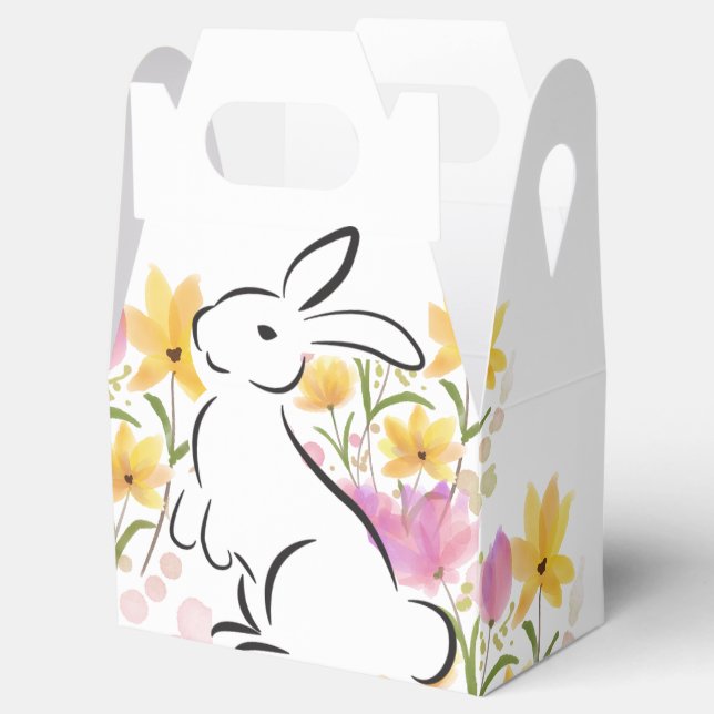 Caja Para Regalos Feliz Pascua Bunny Watercolor Flores (Abierto)