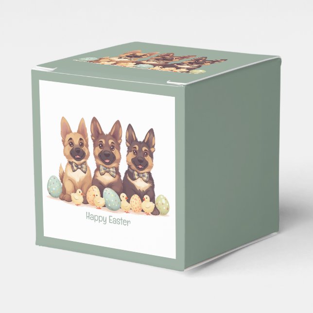 Caja Para Regalos Feliz Pascua Perros Pastor Alemán (Costado Anverso)