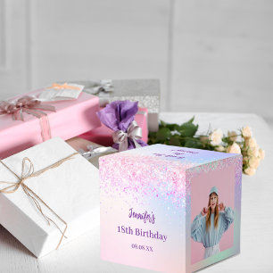 Caja Para Regalos Festividad de cumpleaños con fotos en color rosa y