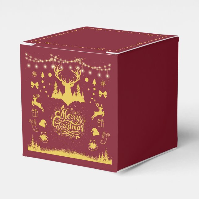 Caja Para Regalos Festividad Feliz Navidad Imitación Red & Gold (Costado Anverso)