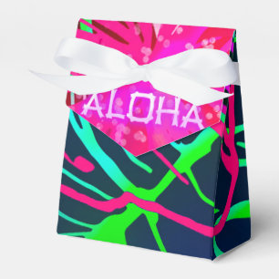 Caja Para Regalos Fiesta Aloha Nocturna Tropical Luau Eléctrico