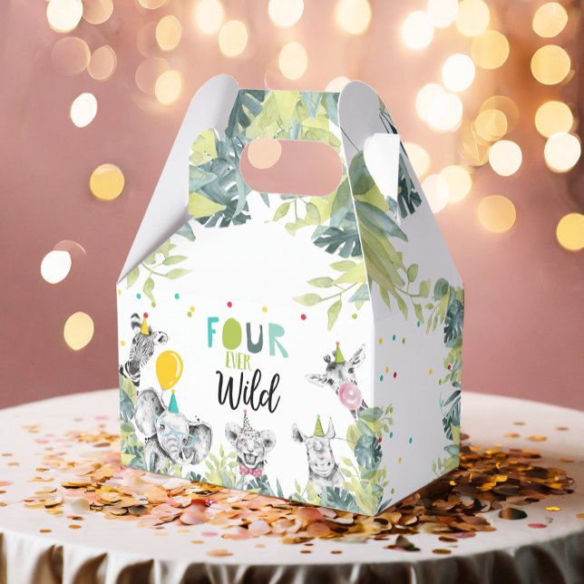 Caja Para Regalos Fiesta Animales Safari Cuatro Años De Vida Salvaje (Subido por el creador)