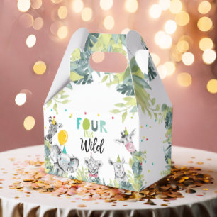 Caja Para Regalos Fiesta Animales Safari Cuatro Años De Vida Salvaje