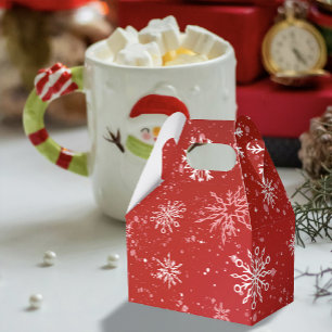 Caja Para Regalos Fiesta Blanca Navideña de Copos de Nieve Rojo Rubí