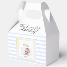 Caja Para Regalos Fiesta de Bautizo Elegante Foto Azul Dorado