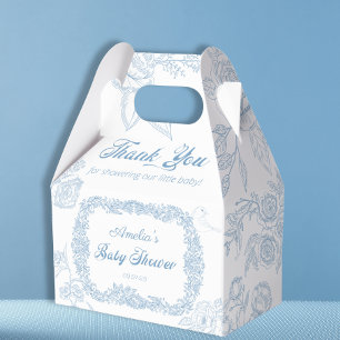 Caja Para Regalos Fiesta de Bebé Floral Toile Azul Celeste Vintage