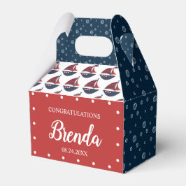 Caja Para Regalos Fiesta de bebé náutica azul y roja 4"w x 2.5"l x 5