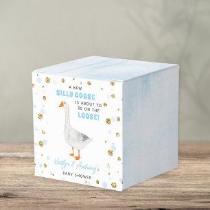 Caja Para Regalos Fiesta de Bebé Niño Acuarela Azul Ganso Tonto