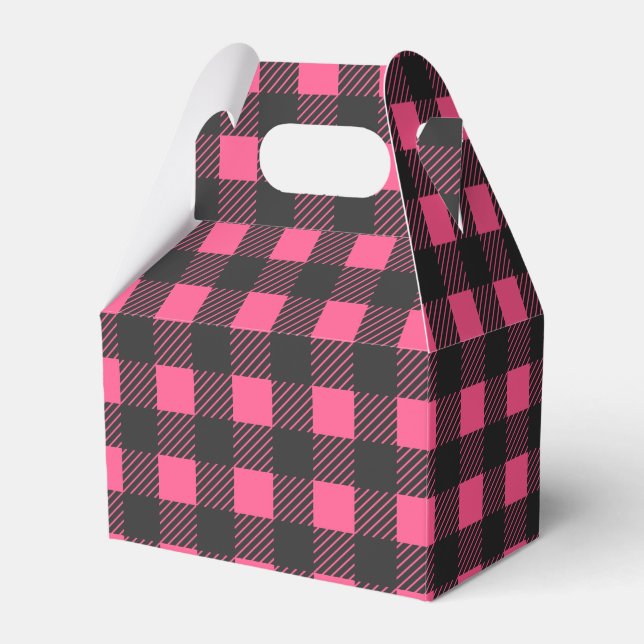 Caja Para Regalos Fiesta de bodas de búfalo negro y rosado de Gingha (Front Side)