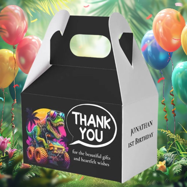 Caja Para Regalos Fiesta de camiones Dino-Mite Monster (Make your celebration unforgettable—join the dino-mite fun now!)