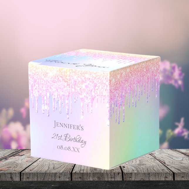 Caja Para Regalos Fiesta de cumpleaños arcoiris purpurina rosa oro g (Subido por el creador)