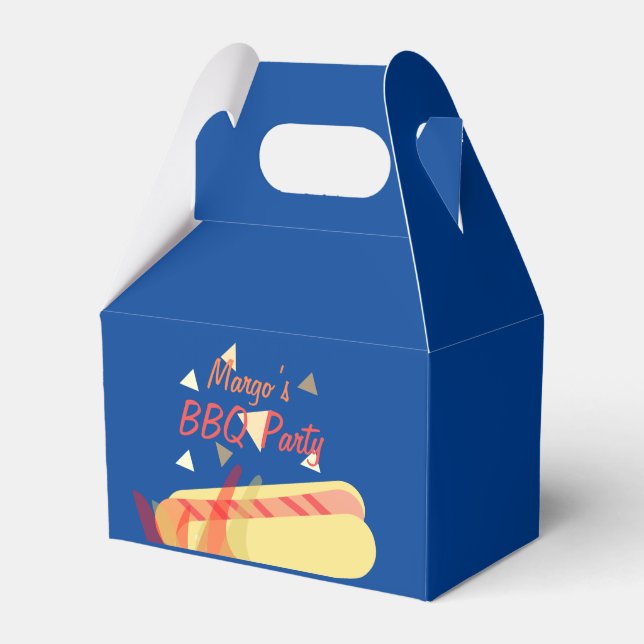 Caja Para Regalos Fiesta de Cumpleaños BBQ Hotdog Parrillada Azul   (Front Side)