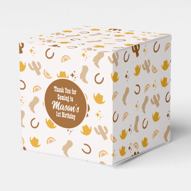 Caja Para Regalos Fiesta de Cumpleaños Boho Rodeo Vaquera Arcoíris (Costado Anverso)