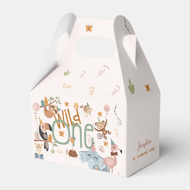 Caja Para Regalos Fiesta de cumpleaños de animales salvajes de safar (Front Side)