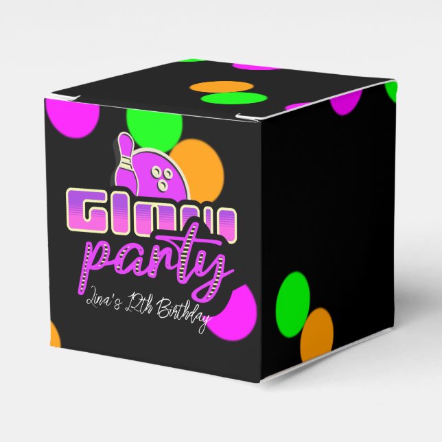 Caja Para Regalos Fiesta de Cumpleaños de Bowling Neon Bash (Costado Anverso)