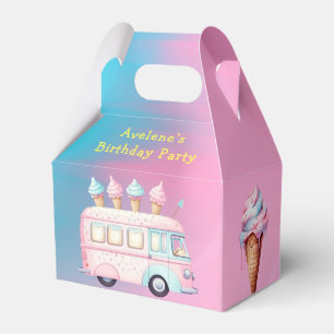 Caja Para Regalos Fiesta de cumpleaños de Camión de Helado Azul Rosa