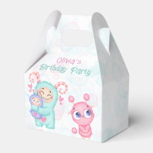 Caja Para Regalos Fiesta de cumpleaños de Chicas de monstruos rosado