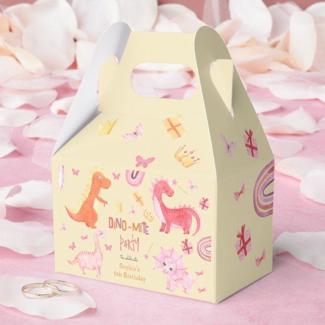 Caja Para Regalos Fiesta de cumpleaños de dino rosa Dino-mite (Boda)