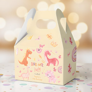 Caja Para Regalos Fiesta de cumpleaños de dino rosa Dino-mite