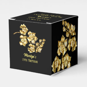 Caja Para Regalos Fiesta de cumpleaños de flores de oro y negro pers