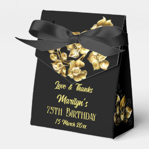 Caja Para Regalos Fiesta de cumpleaños de flores de oro y negro pers