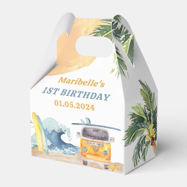 Caja Para Regalos Fiesta de Cumpleaños de la Surf de Verano (Front Side)