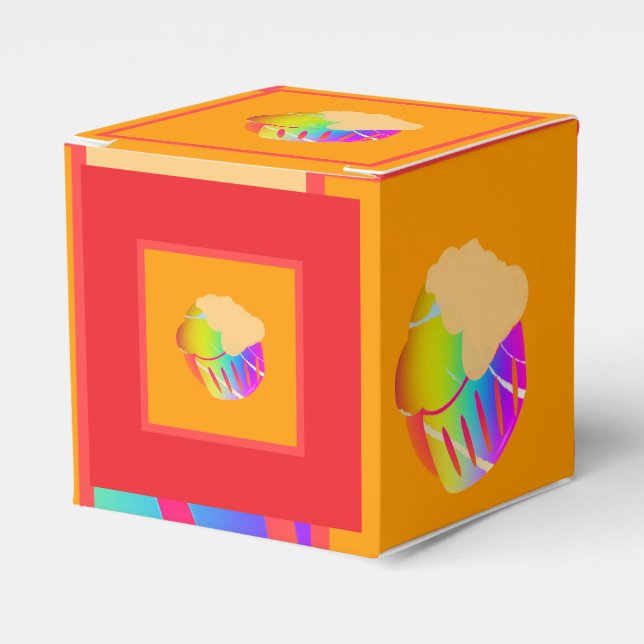 Caja Para Regalos Fiesta de Cumpleaños de Niños con Cupcakes  (Costado Anverso)
