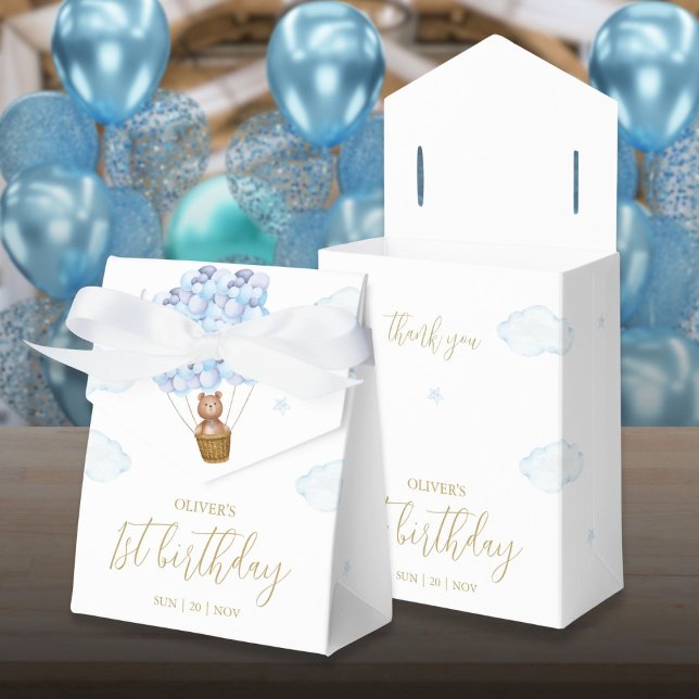 Caja Para Regalos Fiesta de Cumpleaños de Osito Azul Globos (Teddy Bear Blue Balloons Birthday Party Favor Boxes)