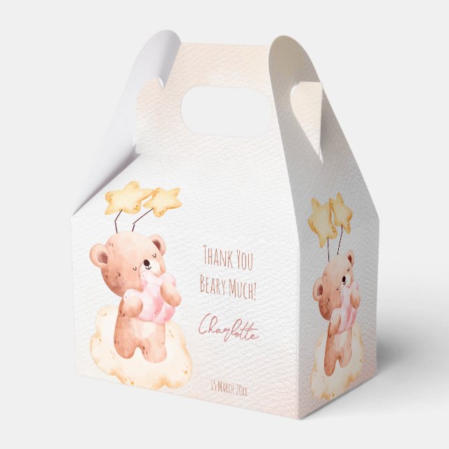 Caja Para Regalos Fiesta de cumpleaños de oso dulce personalizada (Reverso)