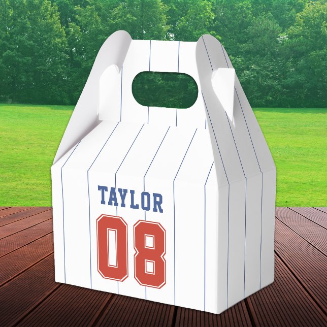 Caja Para Regalos Fiesta de cumpleaños de Pinstripe Baseball Softbal (Baseball Softball Sport Pinstripe Birthday Party Favor Box)