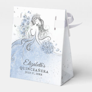 Caja Para Regalos Fiesta de Cumpleaños de Princesa Azul Claro y Plat
