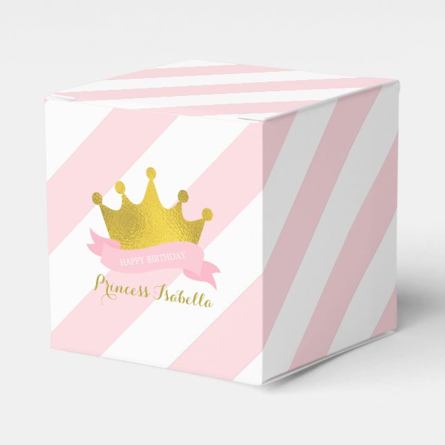 Caja Para Regalos Fiesta de cumpleaños de Princesa Rosa y Oro (Costado Anverso)