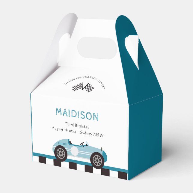 Caja Para Regalos Fiesta de cumpleaños de Race Car Boy (Front Side)