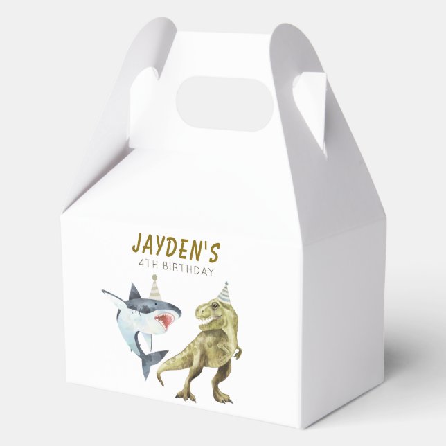 Caja Para Regalos Fiesta de cumpleaños de tiburón y dinosaurio  (Anverso)
