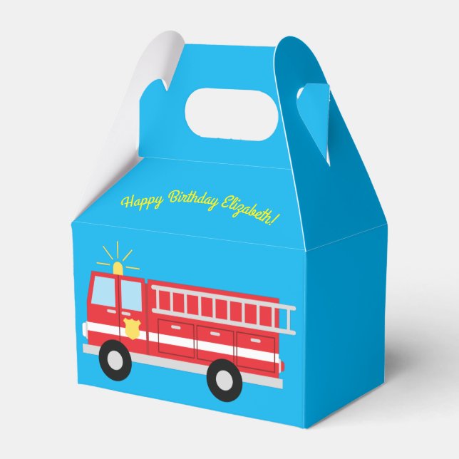 Caja Para Regalos Fiesta de cumpleaños del camión de bomberos (Front Side)