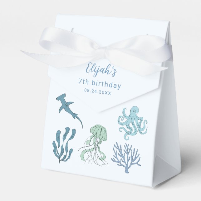 Caja Para Regalos Fiesta de cumpleaños del Océano Azul (Front Side)